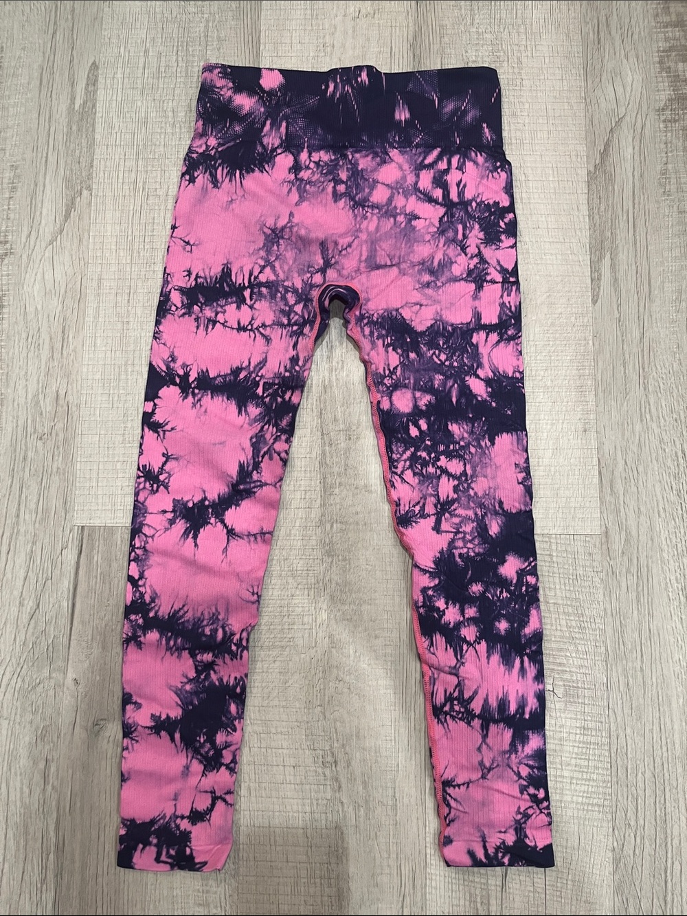 Pink and Black Tie-Dye Ribbed Leggings - Picture 2 of 3
